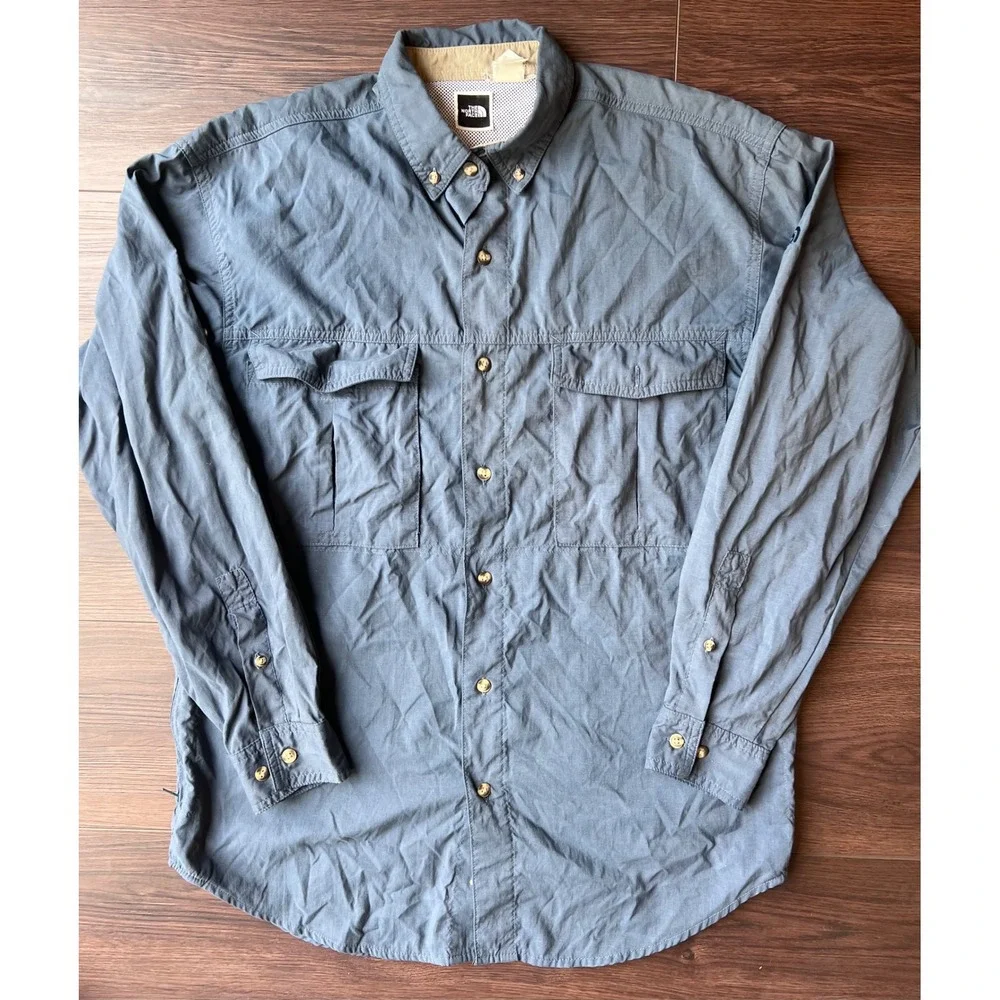 The North Face Mens Blue Nylon Long Sleeve Hiking Fishing Shirt Ventilated Small